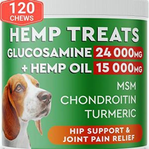 PawfectChew Hemp + Glucosamine Treats for Dogs – Made in USA Hip & Joint Supplement w/Hemp Oil Chondroitin MSM Turmeric…